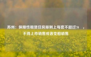 苏州：保障性租赁住房原则上每套不超过70㎡，不得上市销售或者变相销售