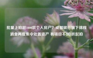 批量上拍超1000宗个人房产？成都银行旗下锦程消金再度集中处置资产 有项目不到1折起拍