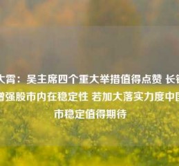 李大霄：吴主席四个重大举措值得点赞 长钱长投增强股市内在稳定性 若加大落实力度中国股市稳定值得期待