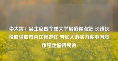 李大霄：吴主席四个重大举措值得点赞 长钱长投增强股市内在稳定性 若加大落实力度中国股市稳定值得期待