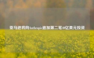 亚马逊将向Anthropic追加第二笔40亿美元投资