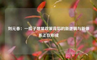 刘元春：一揽子增量政策背后的新逻辑与新体系正在形成