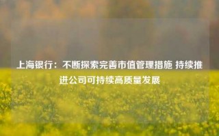 上海银行：不断探索完善市值管理措施 持续推进公司可持续高质量发展