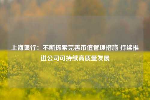 上海银行：不断探索完善市值管理措施 持续推进公司可持续高质量发展-第1张图片-解放阁