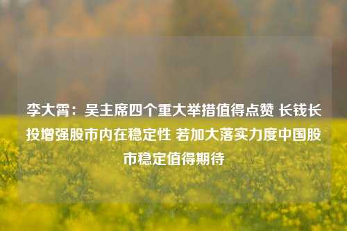 李大霄：吴主席四个重大举措值得点赞 长钱长投增强股市内在稳定性 若加大落实力度中国股市稳定值得期待-第1张图片-解放阁