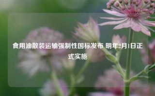 食用油散装运输强制性国标发布 明年2月1日正式实施