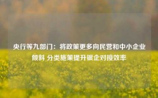 央行等九部门：将政策更多向民营和中小企业倾斜 分类施策提升银企对接效率