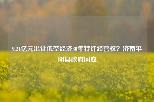 9.24亿元出让低空经济30年特许经营权？济南平阴县政府回应-第1张图片-解放阁